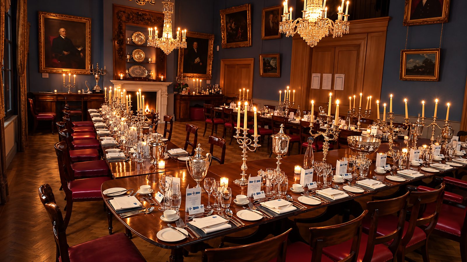 The Livery Hall at Wax Chandlers' Hall, set for dining by candlelight